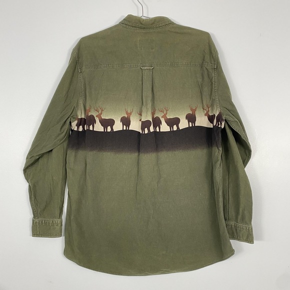 Woolrich Shirt Mens XL Green Deer Print Flannel Button Front Outdoor Hunting - Picture 4 of 12